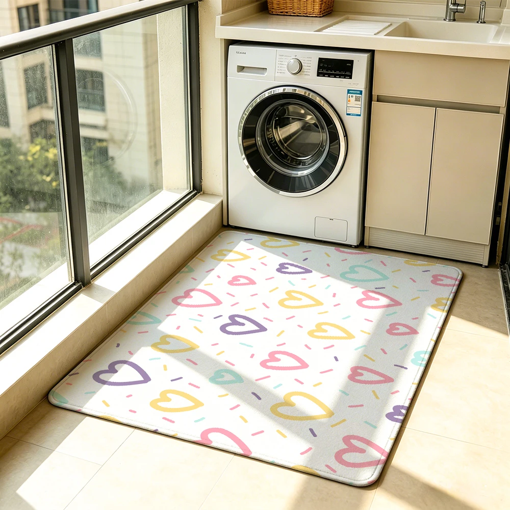 1 piece flannel with silicone bottom featuring a colorful heart pattern and a non-slip backing suitable home decoration purpo