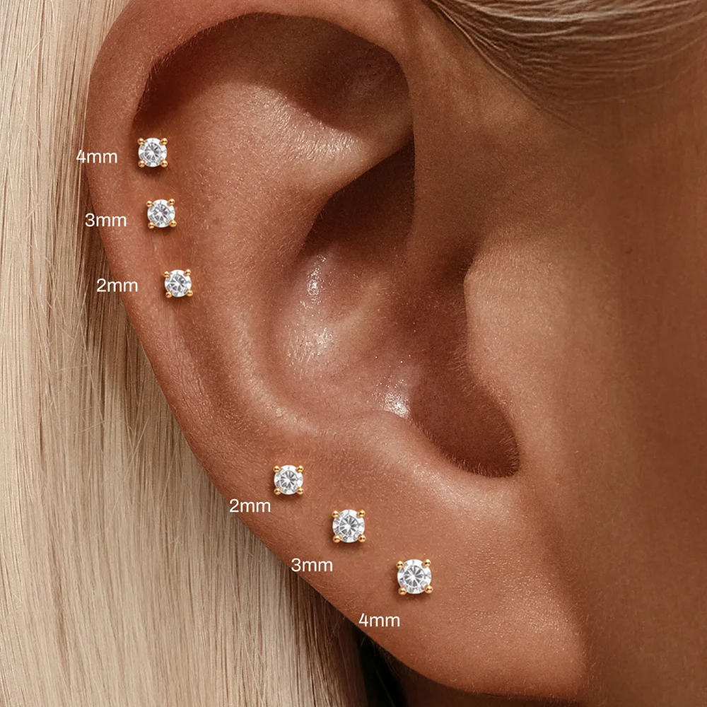 AIDE 925 Sterling Silver 16G Post Multi Sized Heart/ Flower/ Stars Crystal For Women Cartilage Helix  Piercing Earrings Sets