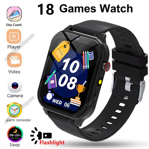 Reloj de pulsera para niños, 18 juegos, reloj inteligente para niños, podómetro, rastreador, pantalla de tiempo, calculadora del sueño, cronómetro, linterna, reloj inteligente