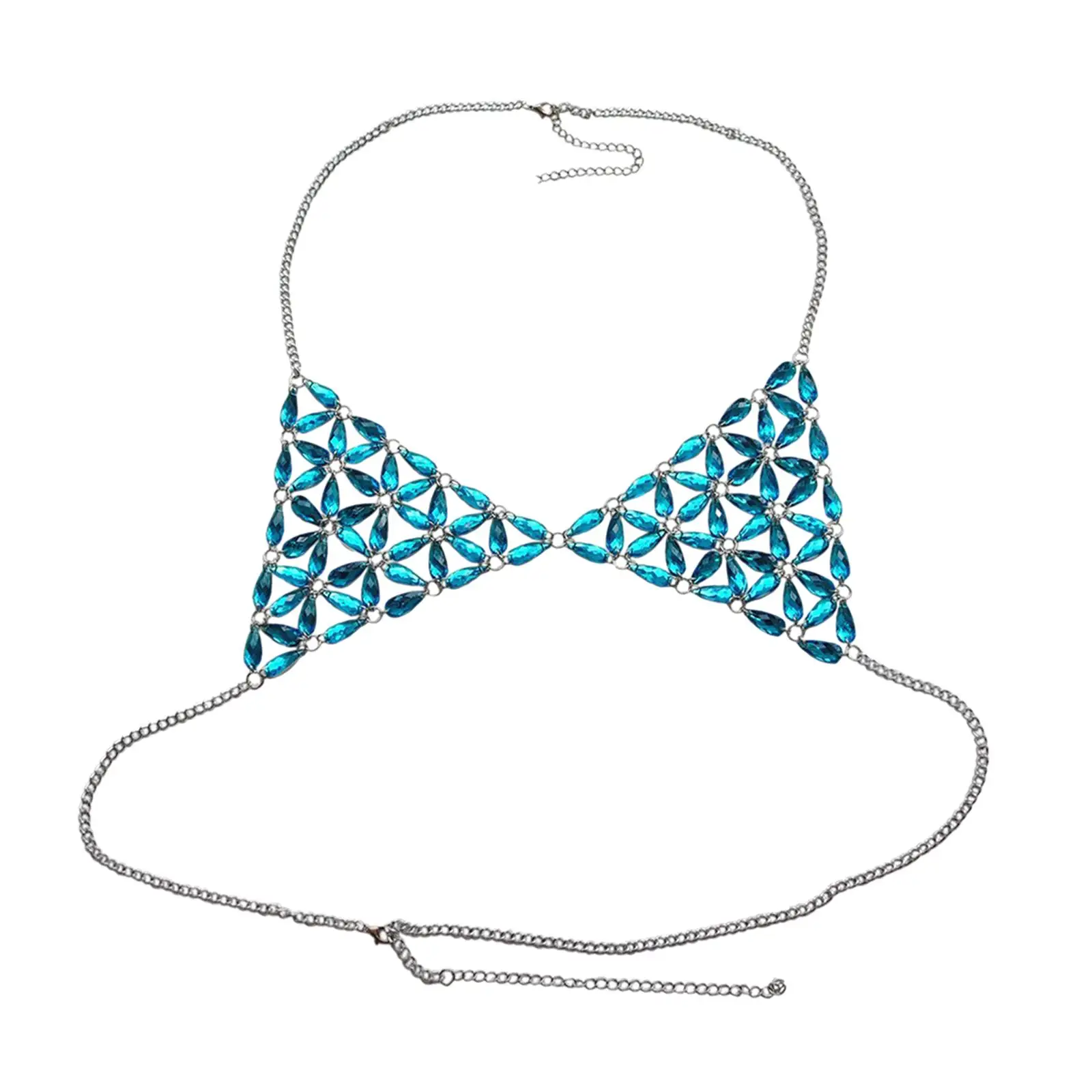 Women's Body Chain Outfit Adjustable Size Backless Sleeveless Sparkly Bra Chain Top for Club Beach Rave Belly Dancing Festival
