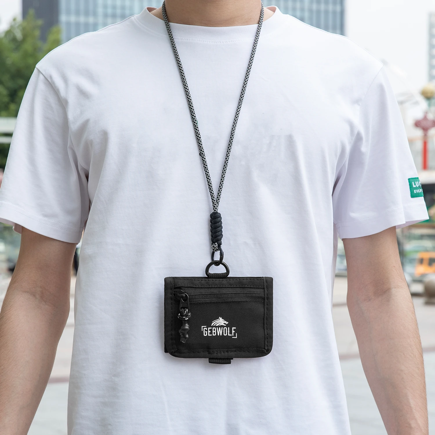 Cartera Plegable para Cuello con Cordón, Tarjetero con Bloqueo RFID, Mini Cartera con Bolsillo con Cremallera, Porta Tarjetas de Viaje para Hombres y Mujeres