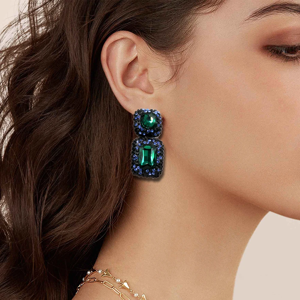 JURAN-Brincos de luxo quadrados de cristal azul para mulheres, estilo europeu, nobre, elegante banquete, acessórios para festas, novo, 2024