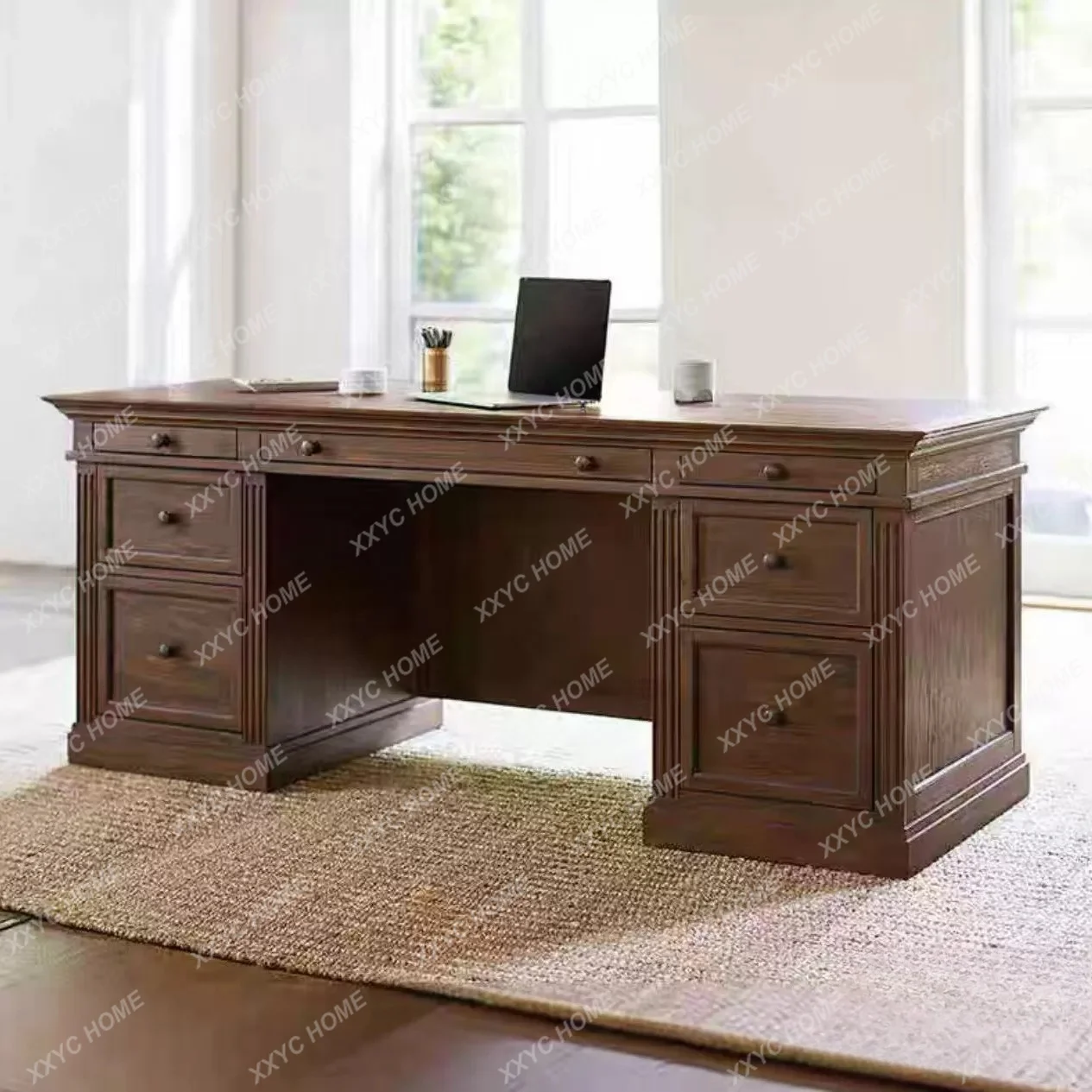 Retro solid wood  computer  with drawers storage student writing desk home study