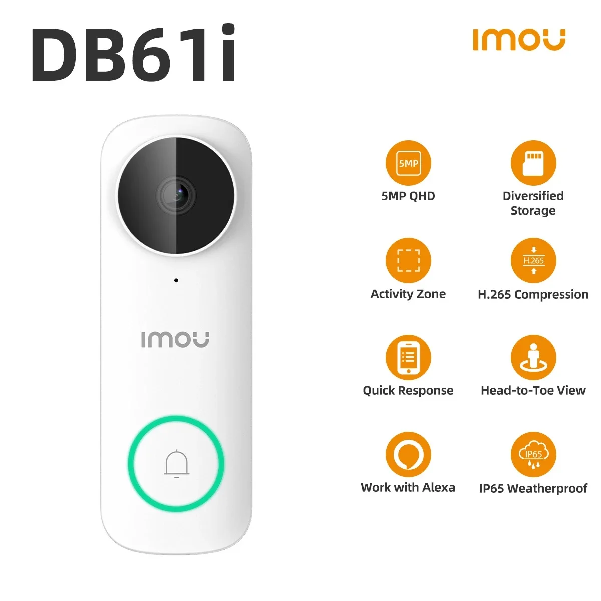 IMOU Video Doorbell DB61i 2K 5MP Smart Home Wired Video Security Protection Night Vision IP65 Weatherproof Door Bell Camera