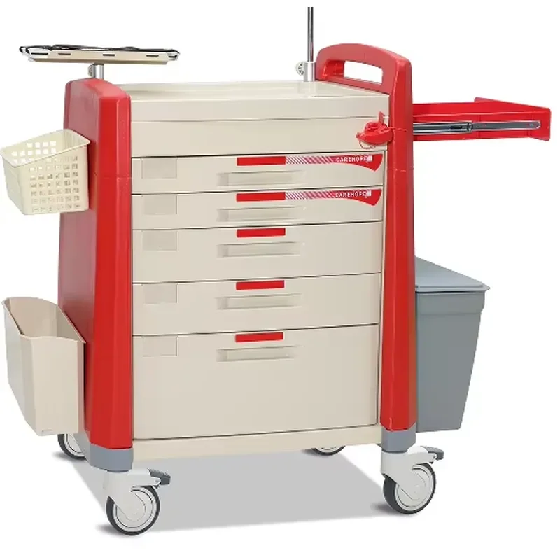 Stainless Steel Medical Treatment Cart With IV Pole Multi Drawer Hospital Nursing Trolley For Clinic Ward Emergency Room Use