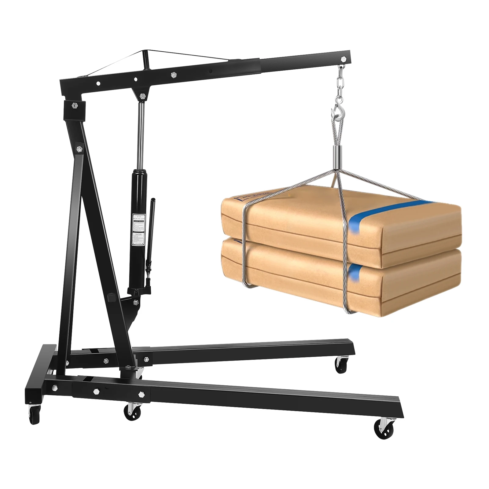 2-тонный складной моторный кран, вишневый сборщик, гидравлический подъемник, подъемник для мастерской, 4400 фунтов, с 6 железными роликами (черный)