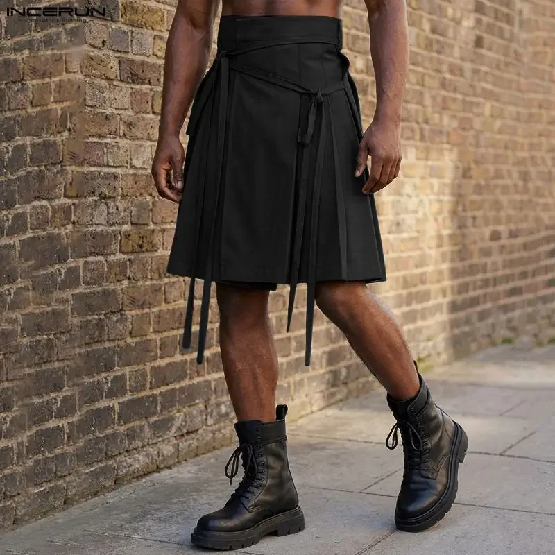 INCERUN Herrenröcke Einfarbig Plissiert mit Schnürung Persönlichkeit 2026 Mode Herren-Unterteile Streetwear Sommer Lässige Unisex-Shorts S-5XL