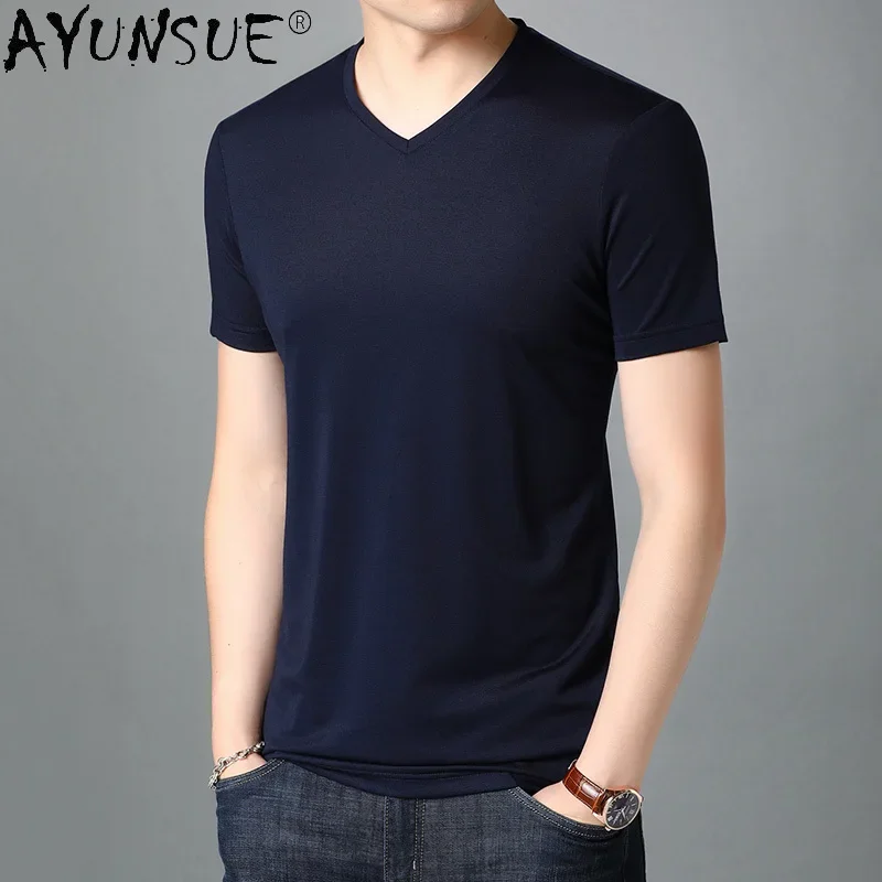 AYUNSUE Man's T-shirt Short Sleeve Summer Top 2021 High Quality V Neck Short Sleeve Tshirts Men T Shirt Teeshirt Homme KJ7080