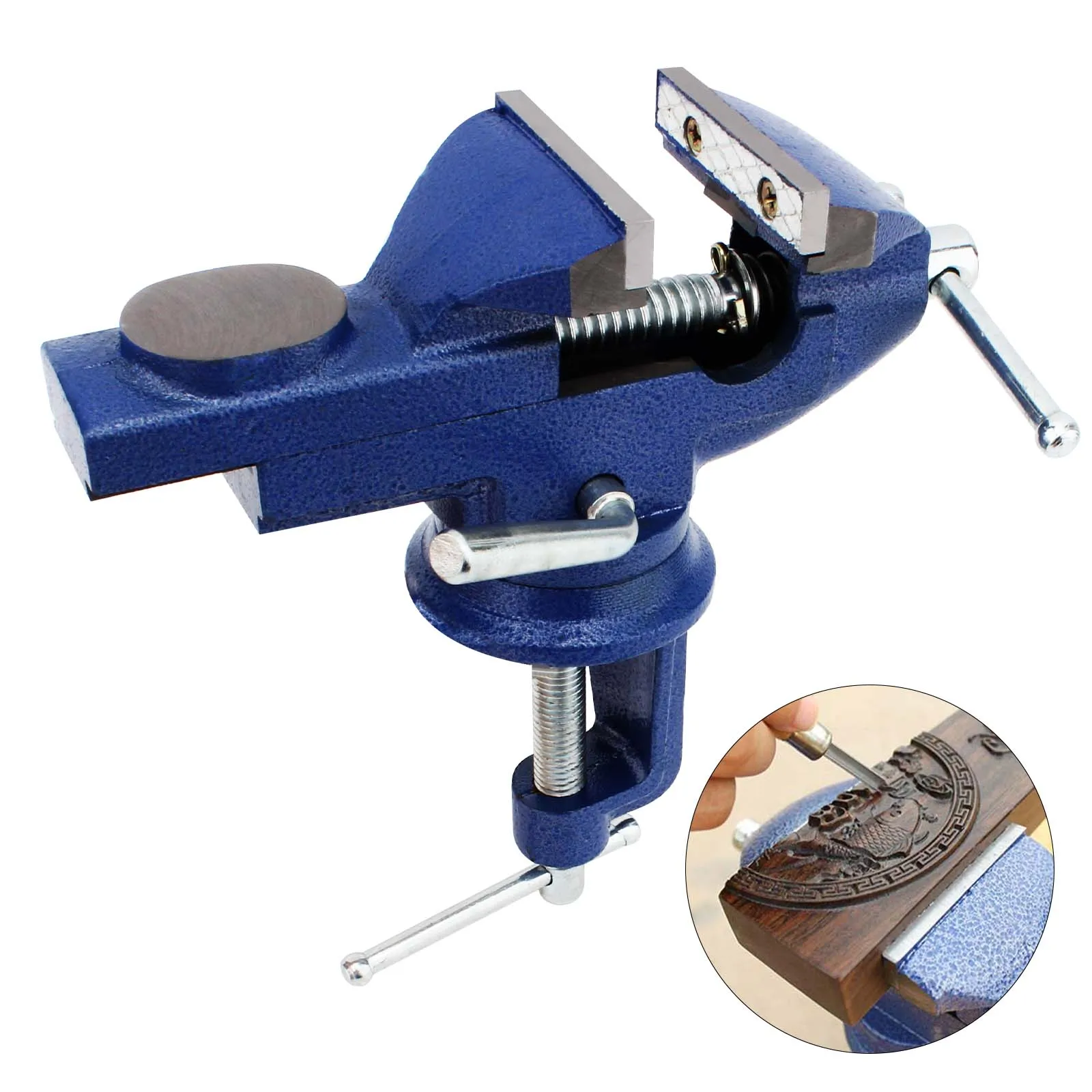 3-Inch Universal Bench Vise with 360° Swivel Base - Heavy-Duty Clamp for Woodworking, Metalworking, Drilling, and Jewelry Repair