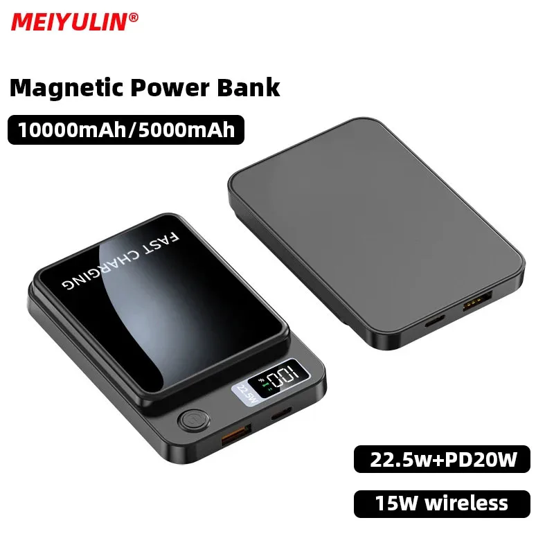 10000mAh Portable Wireless Power Bank 5000mAh USB C PD20W Magnetic Fast Charging Mini External Battery for iPhone 15 14 Samsung