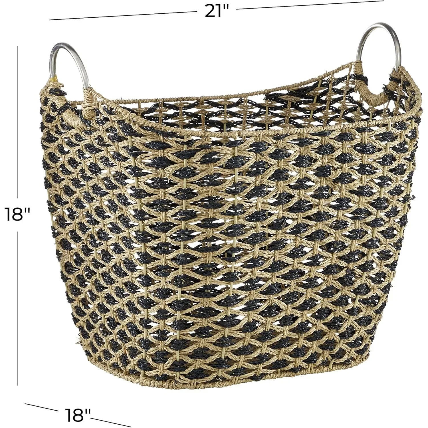 سلة تخزين مزخرفة وعملية مصنوعة يدويًا مع مقابض، سلة للتخزين 21 بوصة × 18 بوصة × 18 بوصة #4