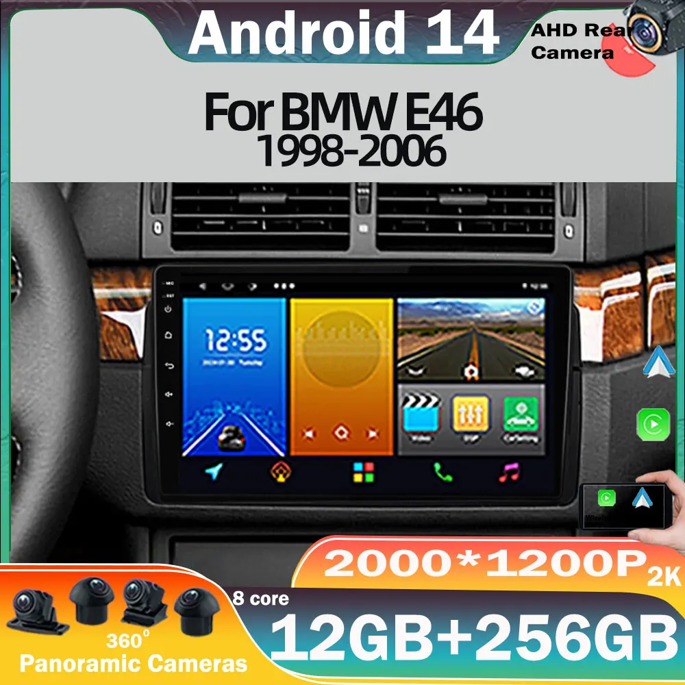 Android 14 Car Radio For BMW E46 M3 318/320/325/330/335 Multimedia Video Player Navigation Carplay Head Unit GPS 4G WIFI NO 2din