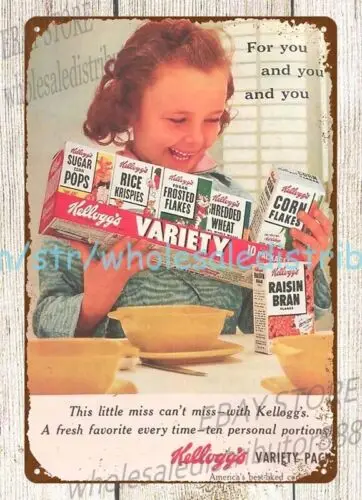 1955 breakfast food Kellogg's Variety Pack Cereal metal tin sign reproductions