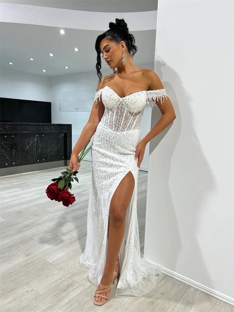 Hot Selling Off-Shoulder Neckline Mermaid Evening Dress Elegant Beaded Embellished Corset Formal Gowns For Women Party 2024