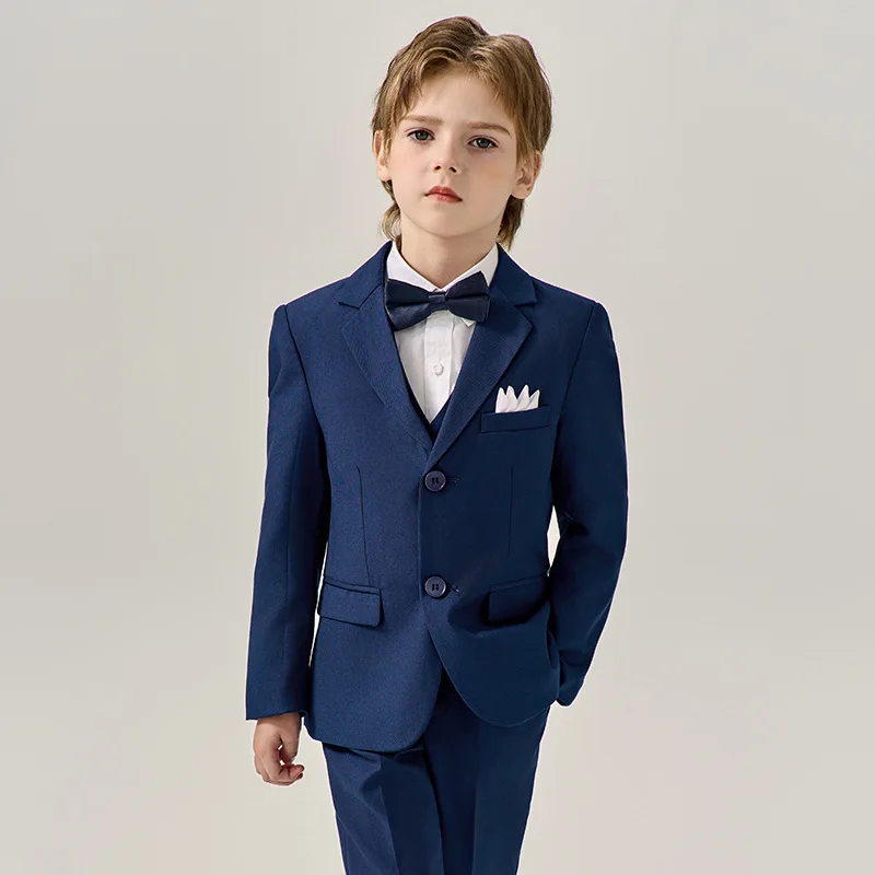 Vestido de fiesta de noche para niños, traje de fotografía de boda para niños, traje de actuación de ceremonia, pantalones, chaleco, pajarita, verde oscuro