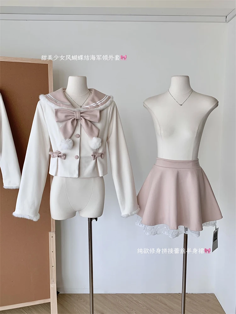 Women\'s Preppy Style Two Piece Set Suit Long Sleeve Jacket Coat with A-Line Mini Skirts Y2k Elegant Cutecore Skirt Sets Clothes