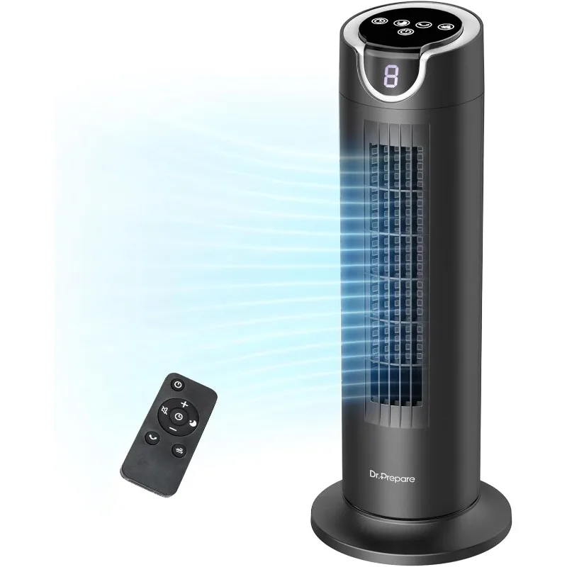 

E Tower Fan for Bedroom, 25 dB Quiet DC Bladeless Fan with Remote, 8 Speeds, 1-8H Timer, 80° Oscillating Fans for Indoo