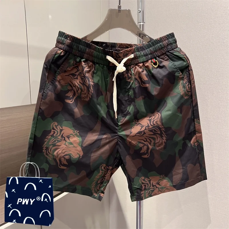 

Модные мужские шорты из ледяного шелка с цветочным принтом, летние тонкие спортивные пляжные брюки с пятью карманами, быстросохнущие легкие повседневные брюки