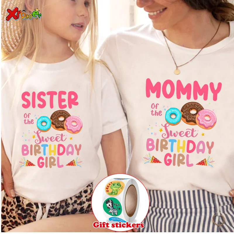 

Birthday Girl T Shirt Custom Name Family Matching Outfits Kids Doughnut T Shirt Baby Girl T Shirt Give Away Children's Stickers