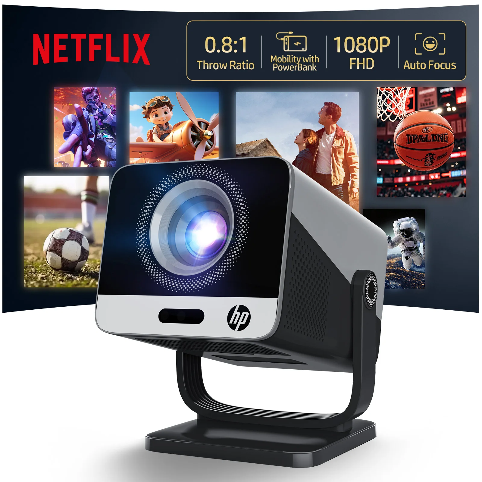 

HP MC475 Projector Netflix license FHD 108P Allwinner H726 Android 14 Dual Wifi6 BT5.4 Home Cinema Beamer Outdoor Video Projetor