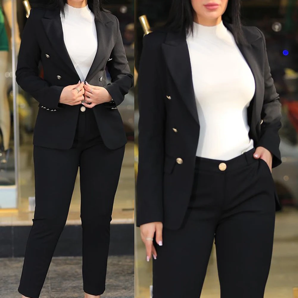 Fashion Suit Pink Office Trousers Polyester Fabric Regular Length Solid Color Casual Style Casual Office Attire