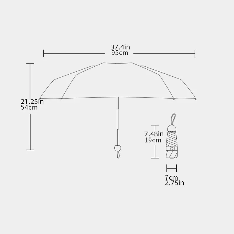 Folding Travel Umbrella 6 Ribs Lightweight Compact Pocket Umbrella Windproof Rainproof with Capsule Storage for Daily Life