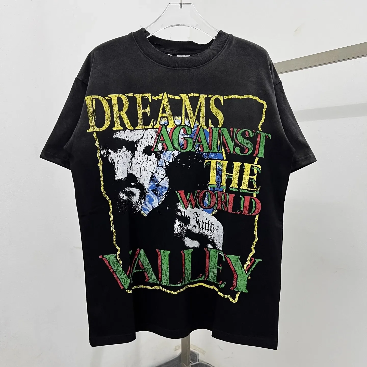 نوعية جيدة VALE VALLEY Forever Dreams DistressT قميص موضة غسلها يدويا تي شيرت الرجال النساء الصيف نمط خمر المحملة