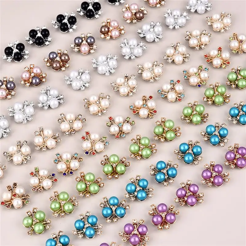 Fashion 20mm Alloy Pearl Rhinestone Button Flower Heart Ornament DIY Clothing Hair Accessories Jewelry Creative Clothing Bow