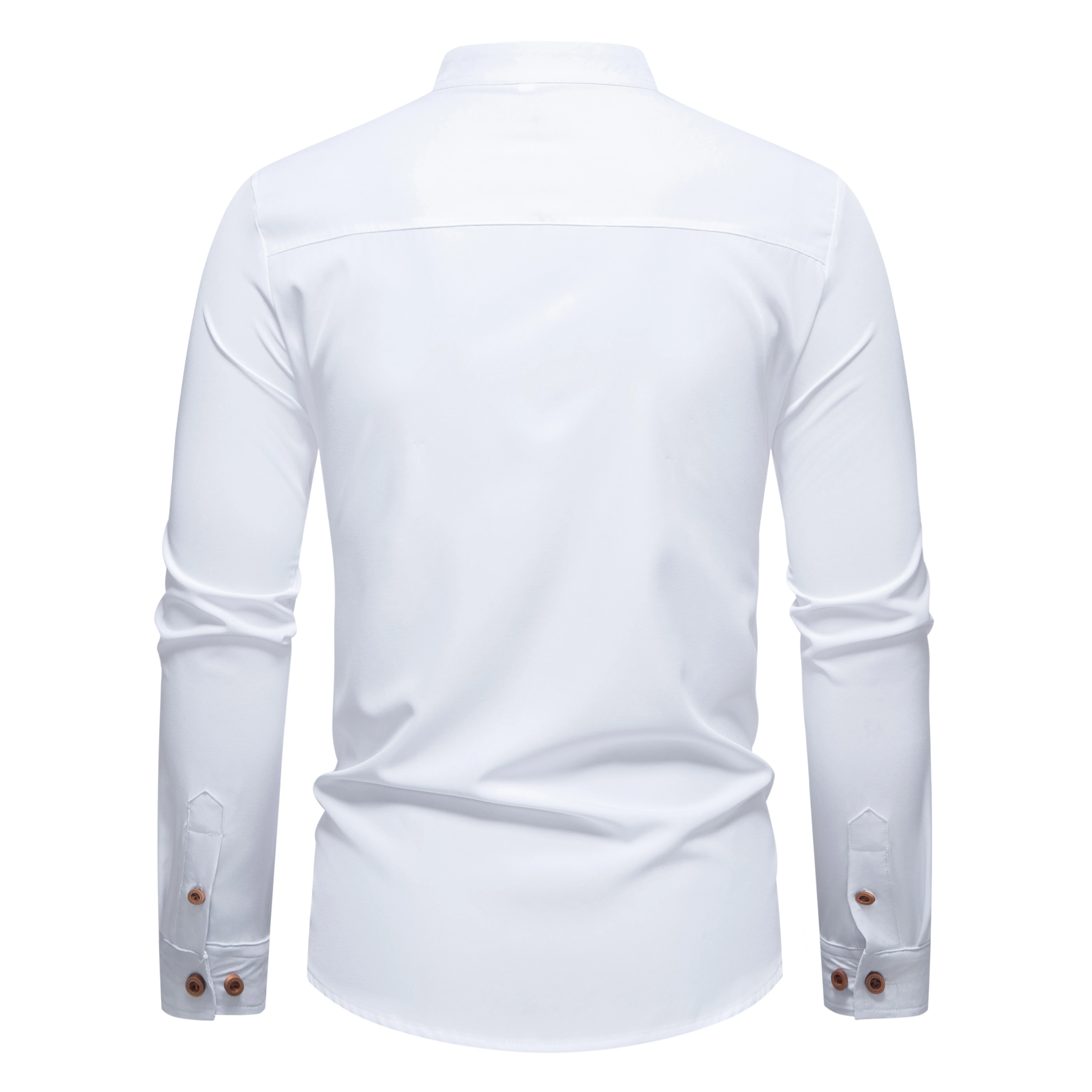 Męskie wiosenne, codzienne, retro koszule z długim rękawem zapinane na guziki, modne męskie bluzki w jednolitym kolorze ze stójką w stylu streetwear.