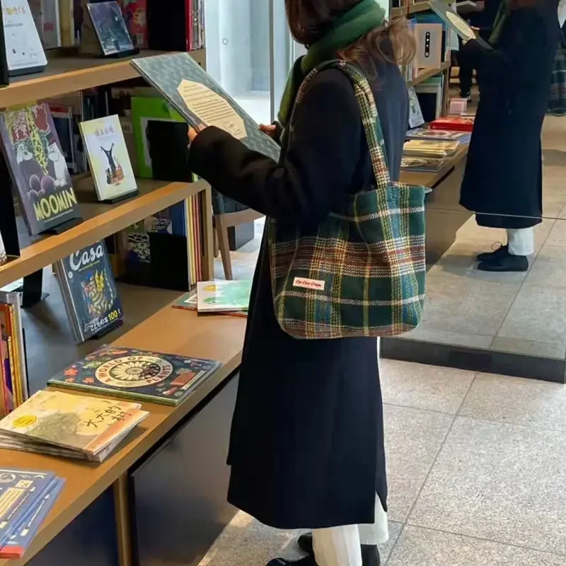 여성용 한국 빈티지 스퀘어 격자 무늬 지퍼, 소프트 숄더백, 핸드백 지갑, 프레피 스타일 여아용 가방