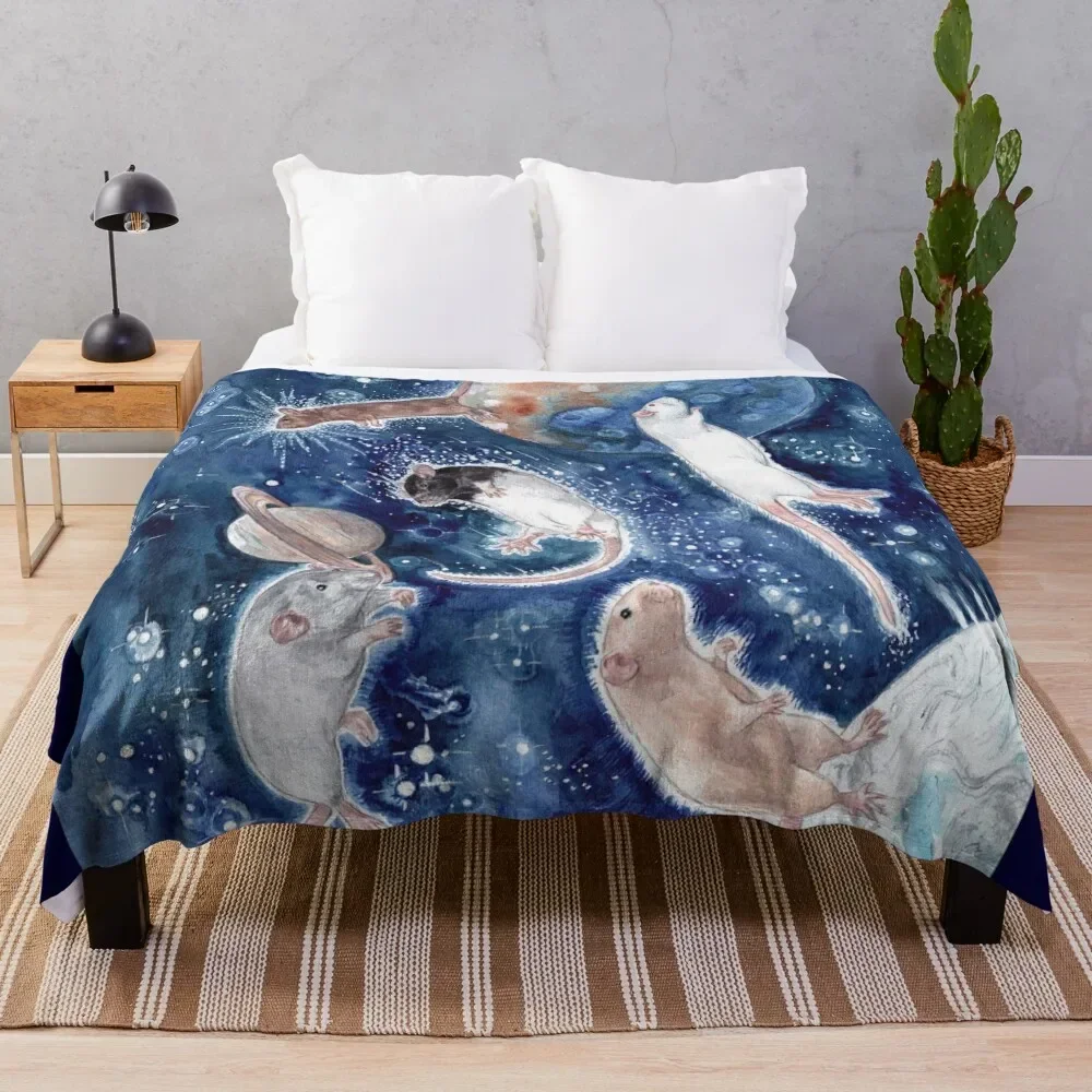 Rats and Stars Spelled Backwards Throw Blanket Mouse Rodents Blanket Cartoon Style Funny Animal Blankets for Living Room Bedroom