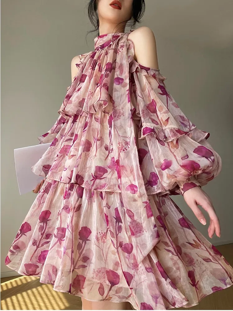

Floral Short Dress Woman Autumn Clothes New Long Sleeve Party Dress Chic Casual Elegant Fashion Vestidos Female
