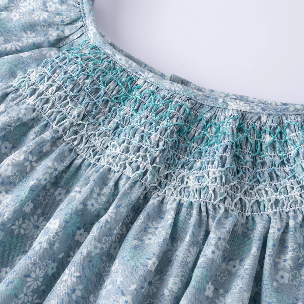 Blumen-Sommerkleid für Mädchen im Alter von 1, 2, 3, 4, 5, 6 Jahren, Smockdesign mit fliegenden Ärmeln, für Babys und Kleinkinder, tägliche süße Kleidung – Detail 22
