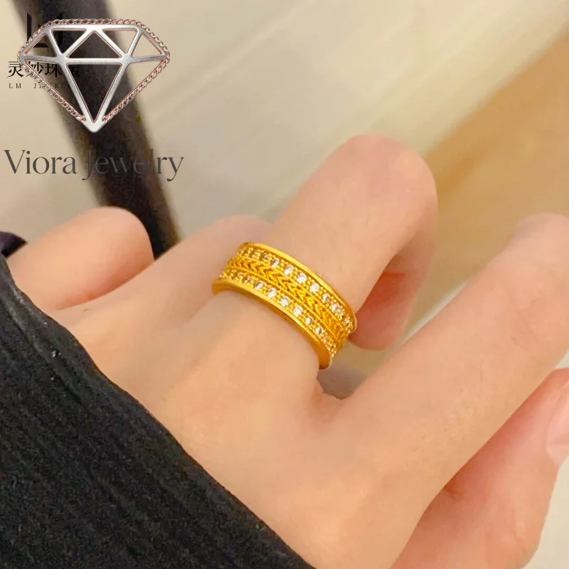 Viora Jewelry New Chinese style 24K real gold ancient method engraved dot drilled wheat ear ring 9999 years old Ping An closed m