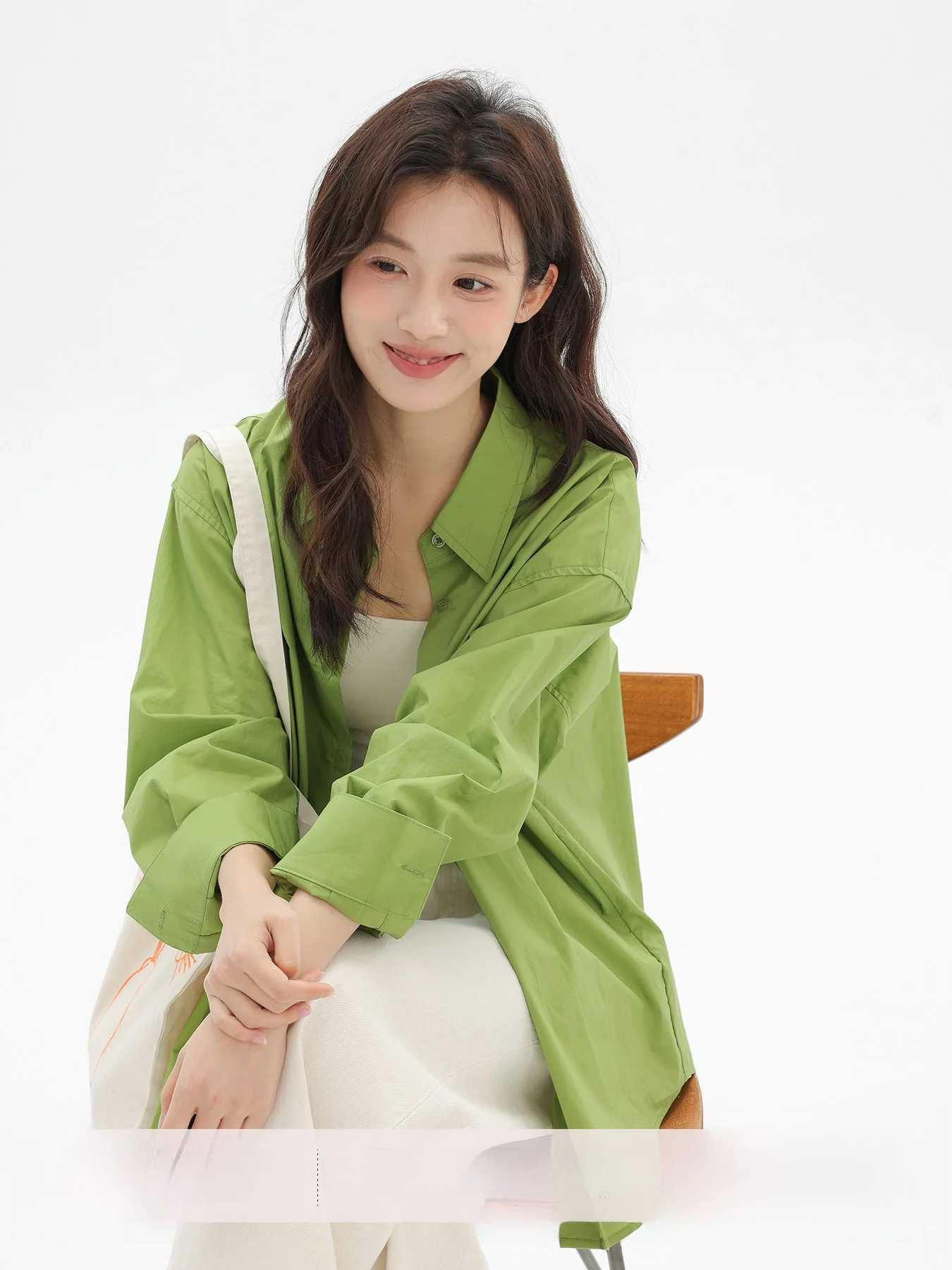 

Loose Women's Green Cotton Shirt Thin Outerwear Early Spring Casual Top Summer Lightweight Breathable Straight Cut Long Sleev...