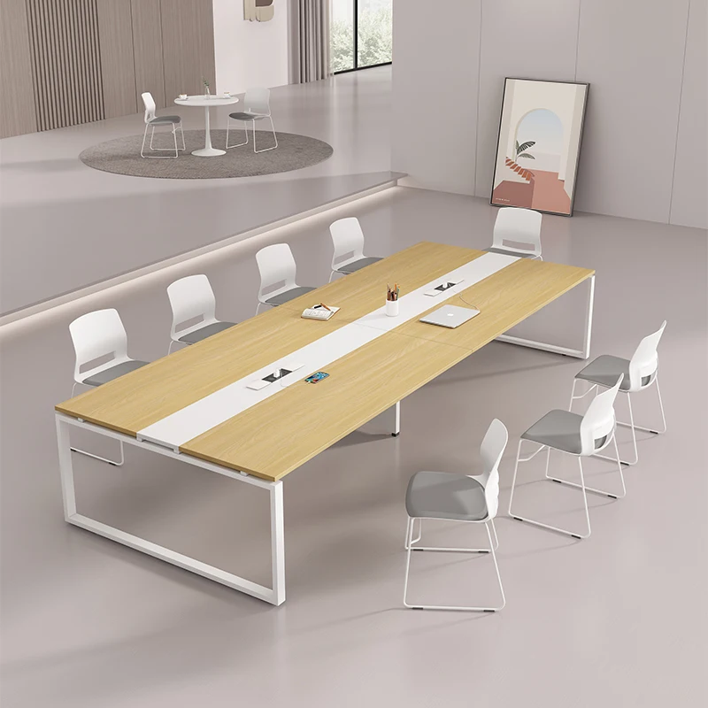 Long Solid Wood Strip With Cable Trunking Power Supply Modern And Minimalist Extendable Convertible Conference Table