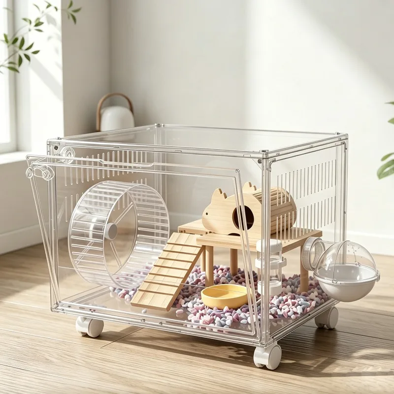 Mobile Stackable Acrylic Hamster Villa Anti-escape Leak-proof Sand Design Easy Clean Pet Cage For Small Rodents