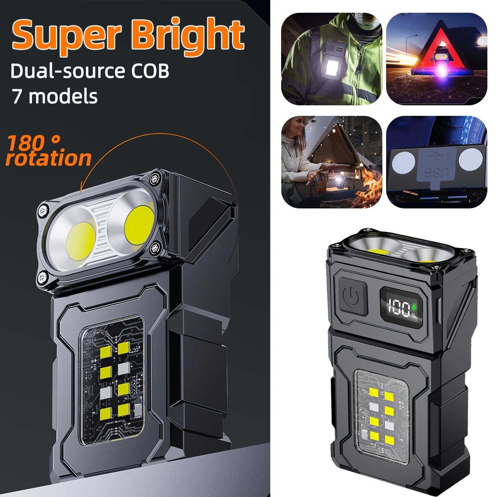 

2/1Pcs Portable Flashlight Super Bright MINI USB Rechargeable LED Tail MagnetTorch with COB Emergency Light for Camping Hiking