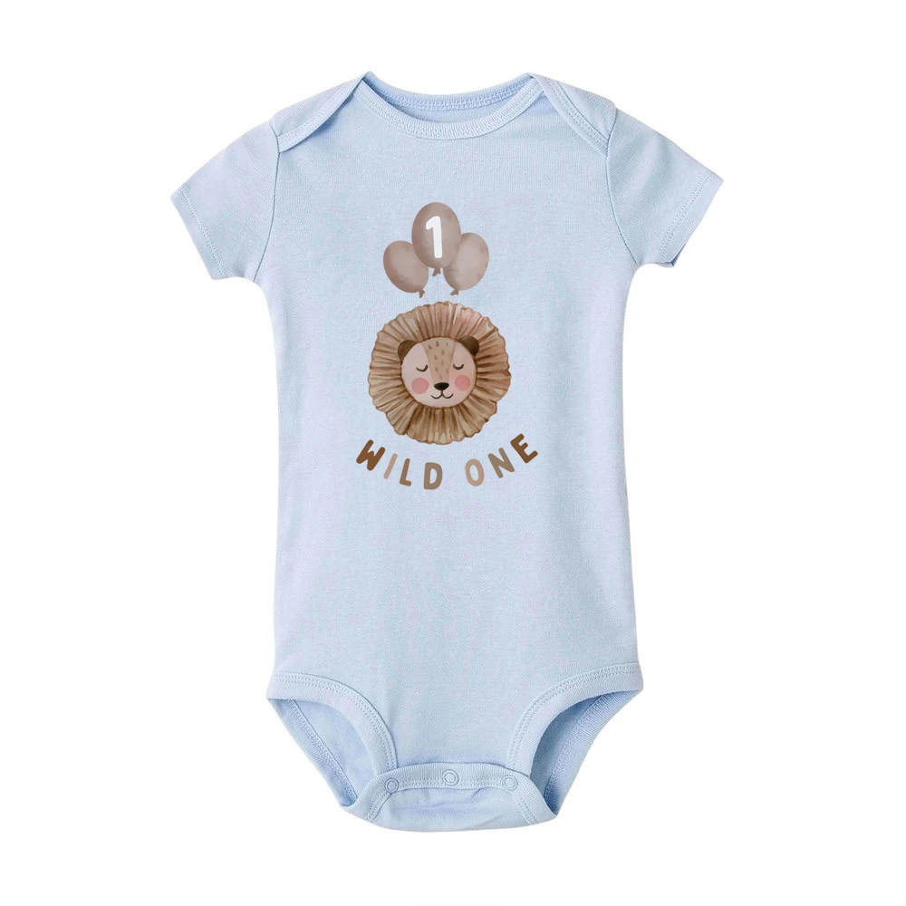 Wild ONE&LION Pattern Print Baby Romper Casual Short Sleeve Birthday Infant Bodysuit First Birthday Summer Boy Clothes