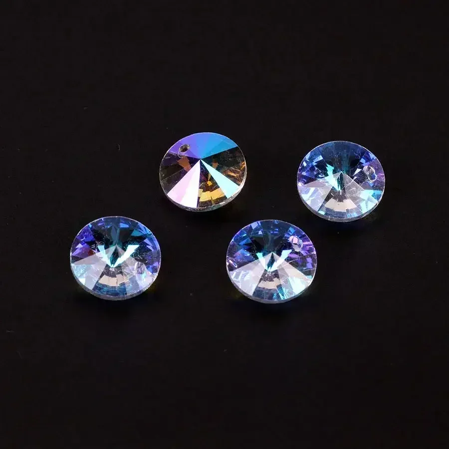 8MM 50Pc Glass Satellite Crystal Diamond Rivoli Pointed Back Round Pendant Beads For DIY Making Costume Jewelry Accessories