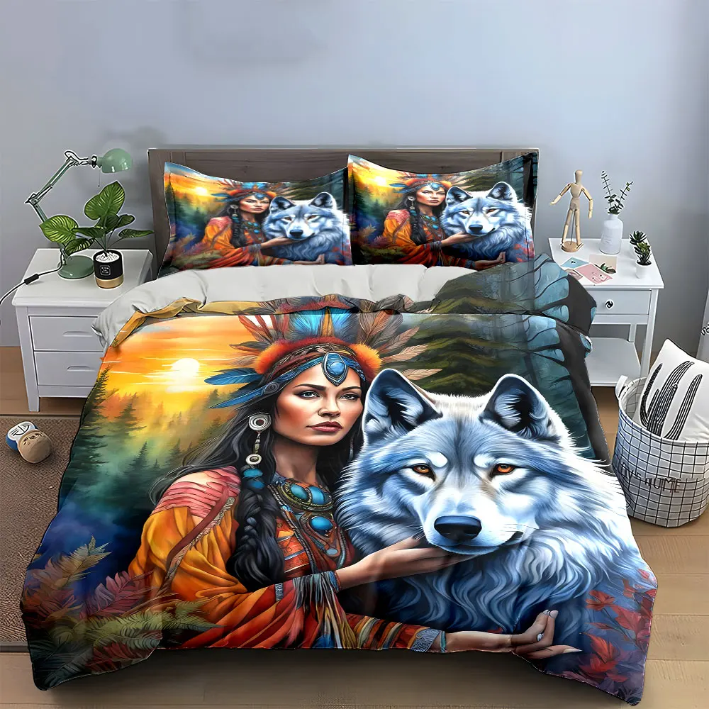 

"Tribal Wolf Art Bedding Set" Multiple sizes kid's and adults' bedroom Exquisite 3PC bedding set, gift