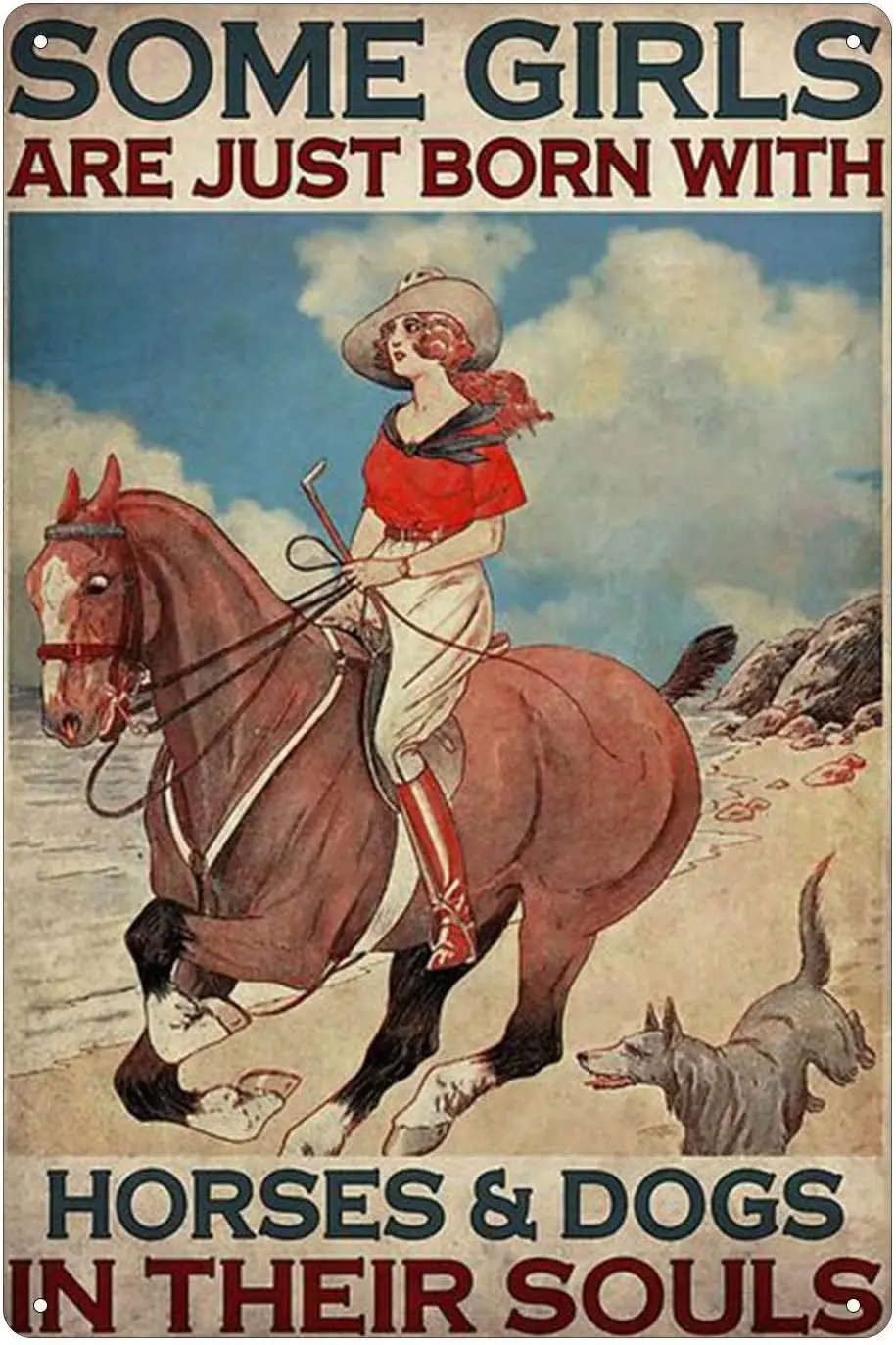 Girl Riding A Horse Metal Tin Sign Vintage Retro Tin Sign Poster Bar Style Novelty Wall Art Plaque Home Decor 16x24 inch