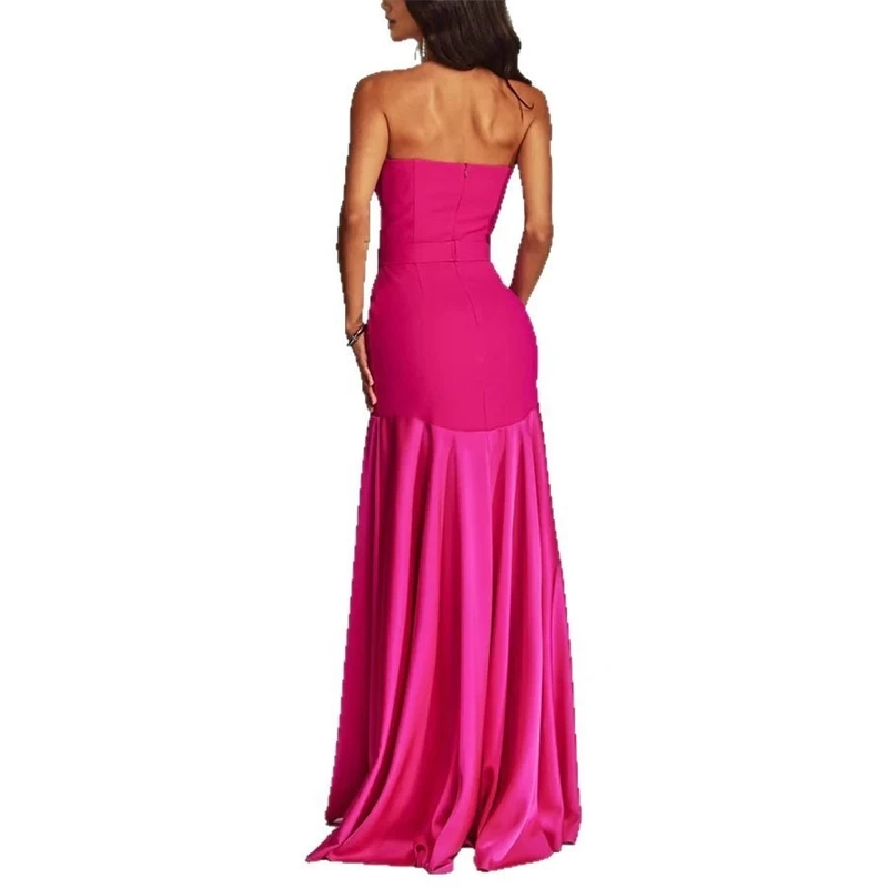 Modna plisowana sukienka z odkrytymi plecami Seksowna sukienka bez ramiączek bez rękawów Elegancka sukienka wieczorowa z wysokim stanem i wąskim krojem