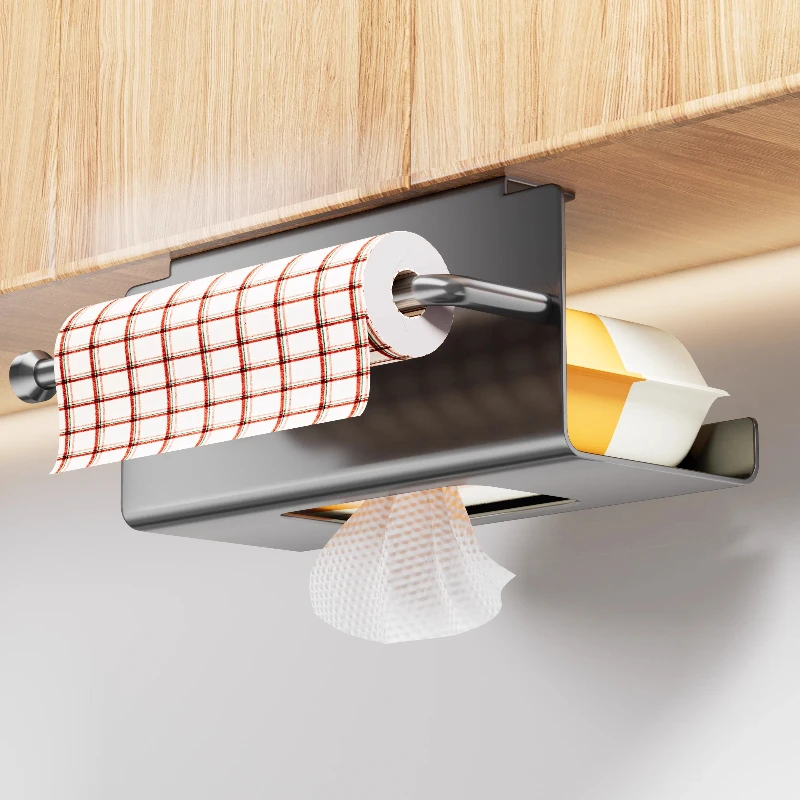 

Kitchen tissue rack, cabinet, hanging rack under the cabinet, rag storage, plastic wrap rack