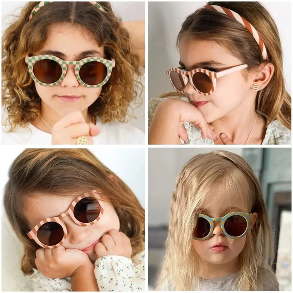 

Trendy Round Frame Children Sunglasses 3-8Y Checker Color Sun Protection Glasses UV400 Sun Glasses for Boys Girls