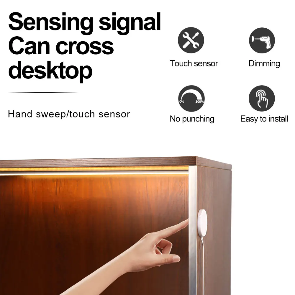 12V Hand Scan Sensor and Touch Dimmer Switch LED Strip Waterproof Light Tape Bedroom Kitchen Cabinet Backlight Lighting strip