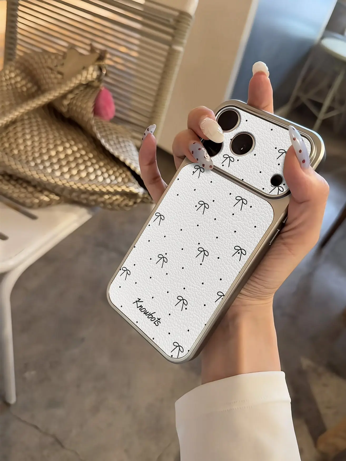 Einfache Polka Dots Luxus-Imitation 17 Handyhülle für iPhone 13 14 15 16 17 Pro Max 17Pro, plattierter Stoßfänger, stoßfeste Lederhülle – Detail 8