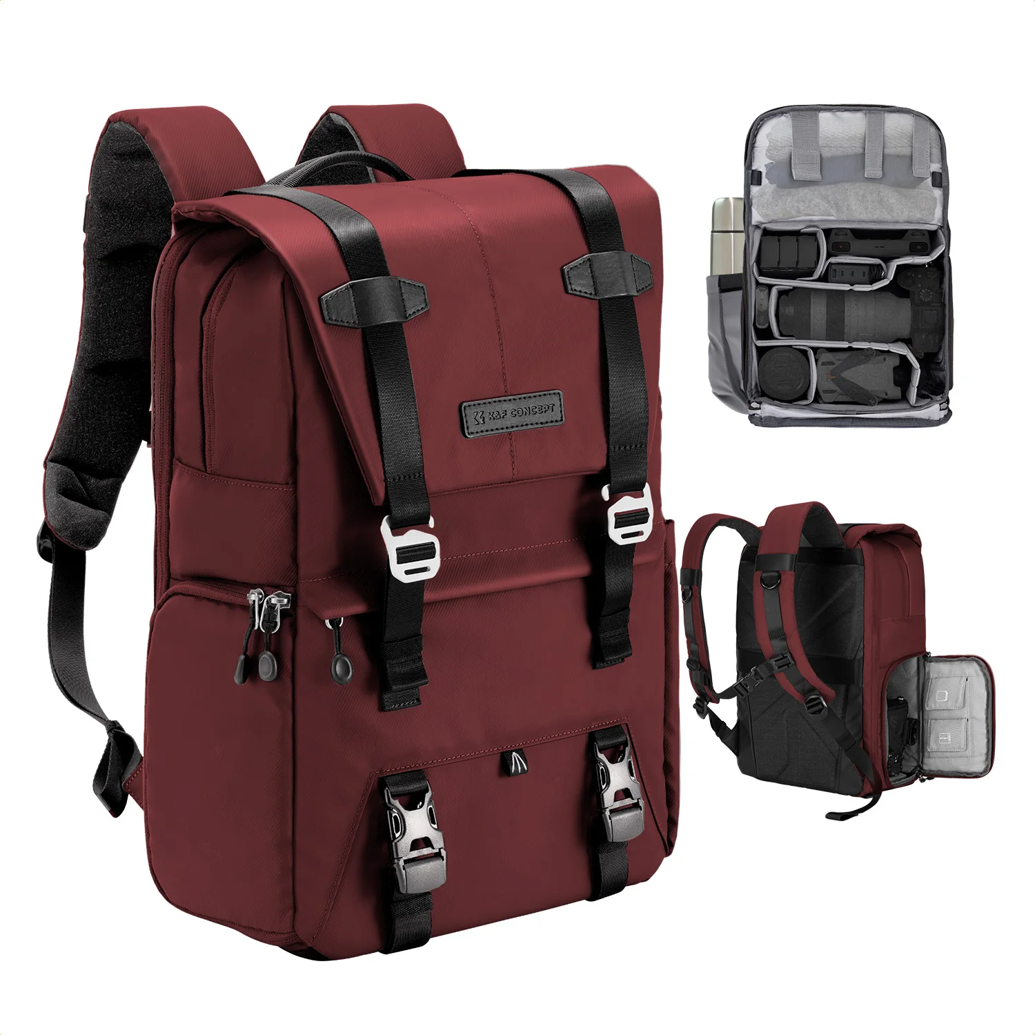 

K&F Concept Camera Backpack Travel Photography Bags Large Capacity Camera Case with Tripod Side Rain Cover for 15.6 Inch Laptop