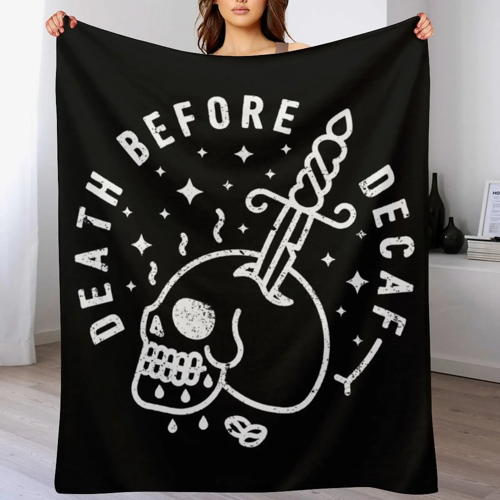 

Death Before Decaf Throw Blanket Faux Fur Soft Warm Blanket for Bed