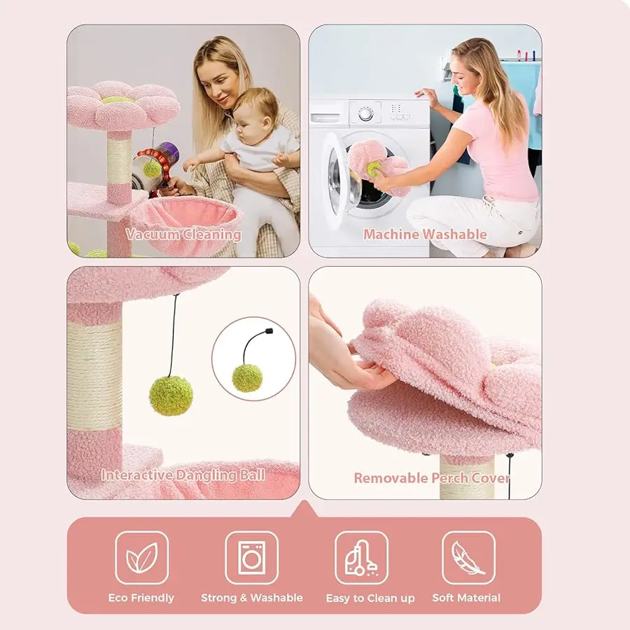 شجرة القطط الزهرية من PETEPELA للقطط الداخلية، شقة القطط الصغيرة مقاس 32 بوصة مع منحدر خدش السيزال، أرجوحة مريحة وقابلة للإزالة #6